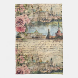 Romantische Vintage Architektur & Rose Kunstsammlu Geschirrtuch