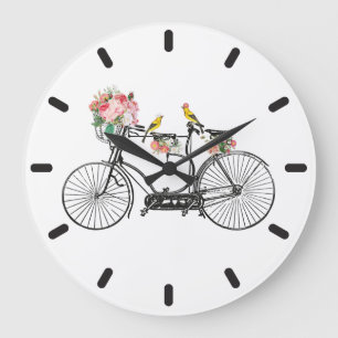 Romantische Vintage Blume und Vögel Große Wanduhr