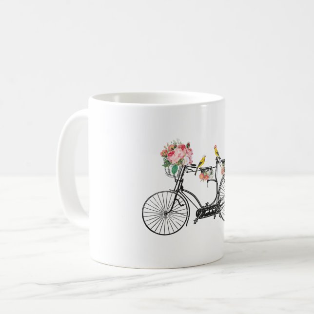 Romantische Vintage Blume und Vögel Kaffeetasse (Vorderseite Links)