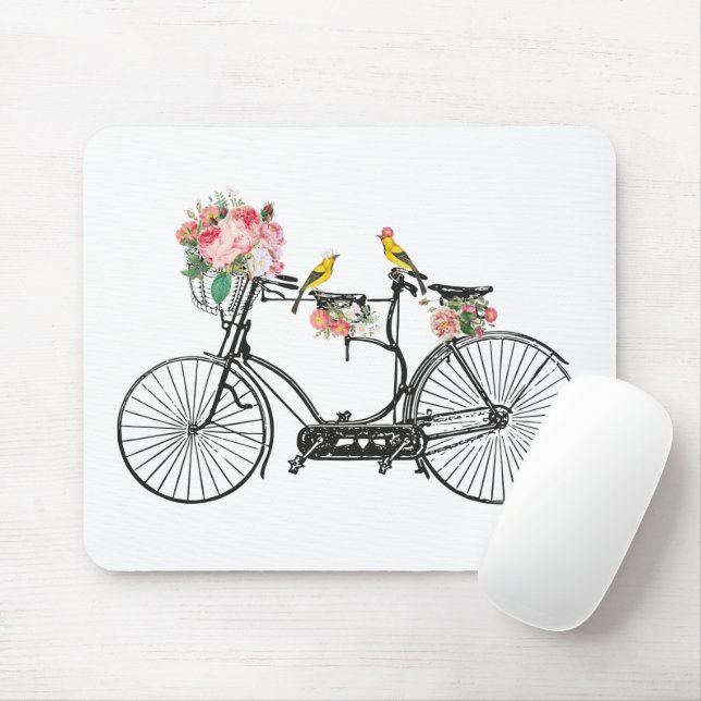 Romantische Vintage Blume und Vögel Mousepad (Mit Mouse)