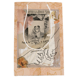 Romantische Vintage-Blumen-Flussufer-Collage Mittlere Geschenktüte