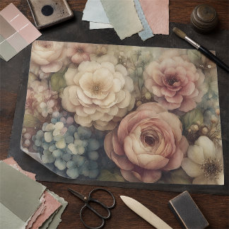 Romantische Vintage Blumen in rosa-blauer Decoupag Seidenpapier