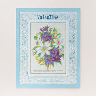 Romantische Vintage-Blumen-Spitzen-Rand-Valentinst Puzzle