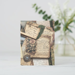 Romantische Vintage Buchstabenkollektion mit Rose Postkarte