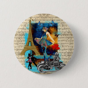 Romantische Vintage-Collage aus Paris Button