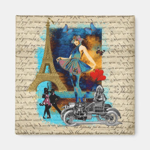 Romantische Vintage-Collage aus Paris Magnet