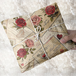 Romantische Vintage Decoupage Rose Herz Buchstaben Seidenpapier