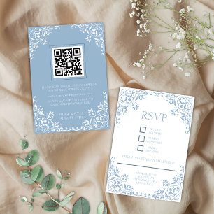 Romantische Vintage Dusty Blue/White RSVP-Karte Begleitkarte