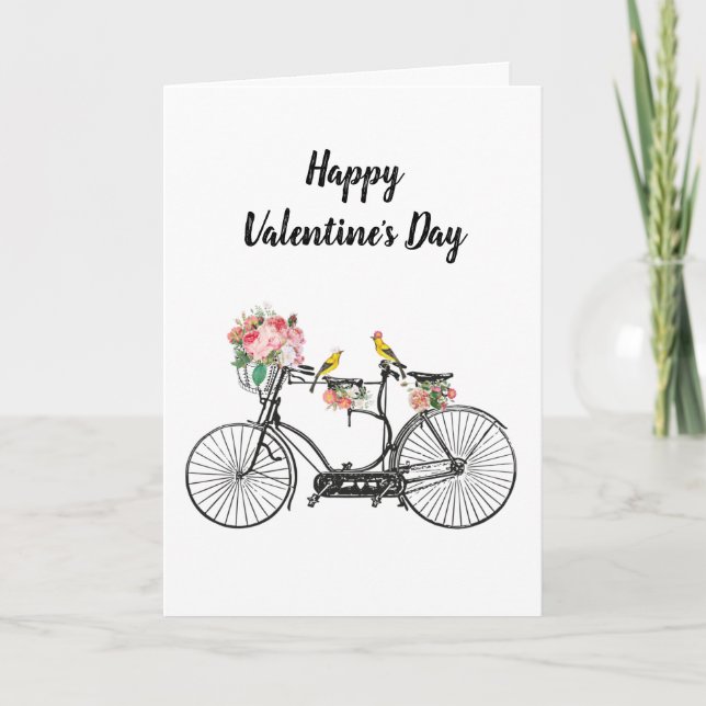 Romantische Vintage Fahrradfahrer Blume Valentinst Feiertagskarte (Vorderseite)