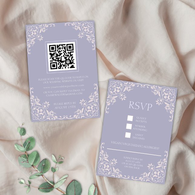 Romantische Vintage französische Lilac Blush Pink  Begleitkarte (Elegant french lilac wedding rsvp enclosure cards for romantic lavendar purple bridgerton theme)