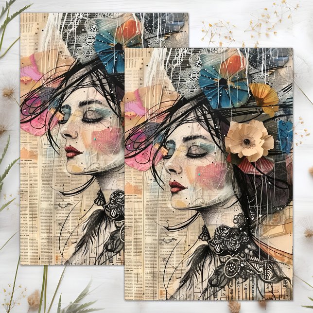 ROMANTISCHE VINTAGE FRAUENDEKOUTION SEIDENPAPIER (ROMANTIC VINTAGE WOMAN DECOUPAGE TISSUE PAPER)