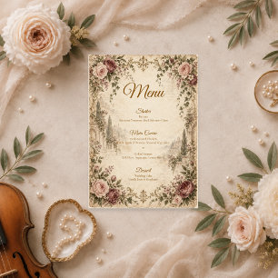 Romantische Vintage-Gartenhochzeit Menükarte