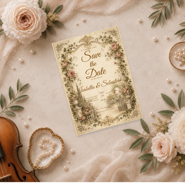 Romantische Vintage-Gartenhochzeit Save The Date (Von Creator hochgeladen)