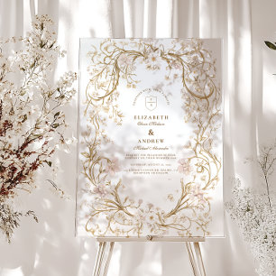 Romantische Vintage Goldflorrahmen-Hochzeit Acrylschild
