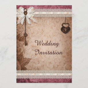 Romantische Vintage Herzklappen und Schlüssel Hoch Einladung