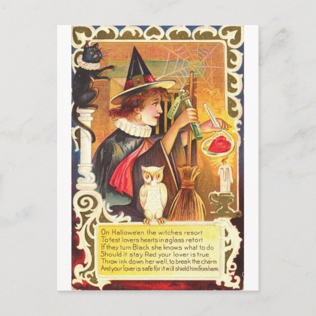 Romantische Vintage Hexe Postkarte (Vorderseite)