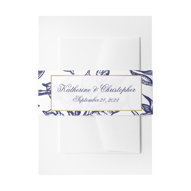 Romantische Vintage Hochzeit der Blauen Gold Botan Einladungsbanderole (Vorderseite Beispiel)