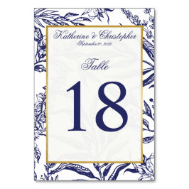 Romantische Vintage Hochzeit der Blauen Gold Botan Tischnummer