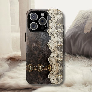 Romantische Vintage Lederspitze sieht Frauenbild a Case-Mate iPhone 14 Pro Max Hülle