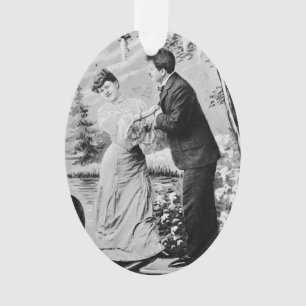 Romantische Vintage-Liebende auf einem Boot Ornament