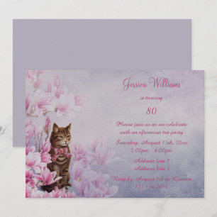 Romantische Vintage Magnolia & Kitten 80. Geburtst Einladung