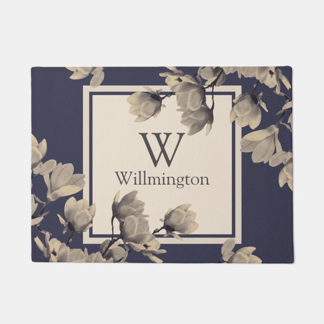 Romantische Vintage Magnolien - personalisiert Fußmatte (Vorderseite)