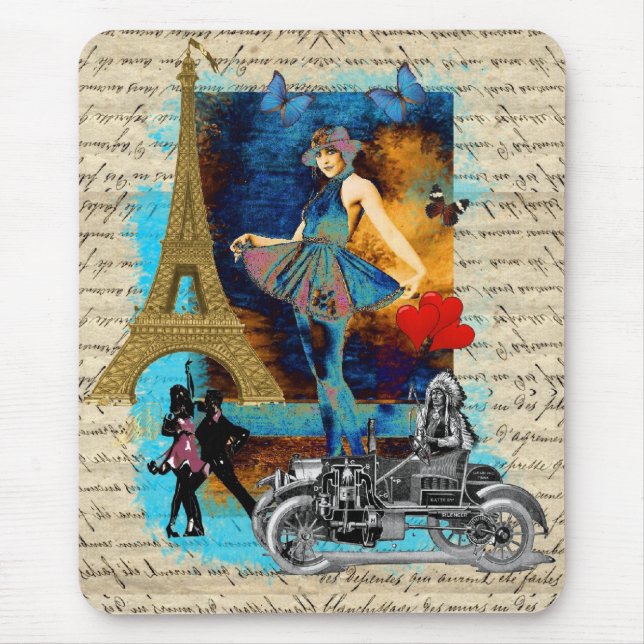 Romantische Vintage Paris-Collage Mousepad (Vorne)