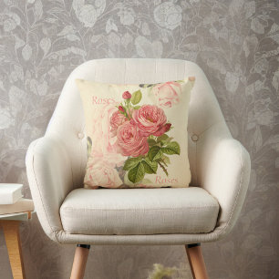 Romantische Vintage Peach-Rose mit Rose Text Kissen