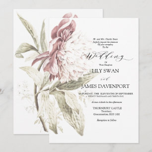 Romantische Vintage Peony Wedding Einladung