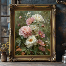Romantische Vintage-Pfingstrosen und Wildblumen Fe