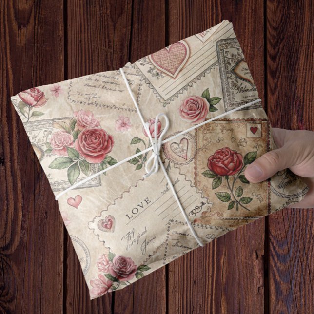 Romantische Vintage Rose Briefe hören Enttäuschung Seidenpapier (valentine roses romantic tissue gift wrap)