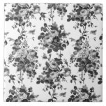 Romantische Vintage Rose grau auf weiß Fliese<br><div class="desc">Elegante,  nahtlose antike Vintage,  monochrome graue Rose auf weißem Hintergrund.</div>