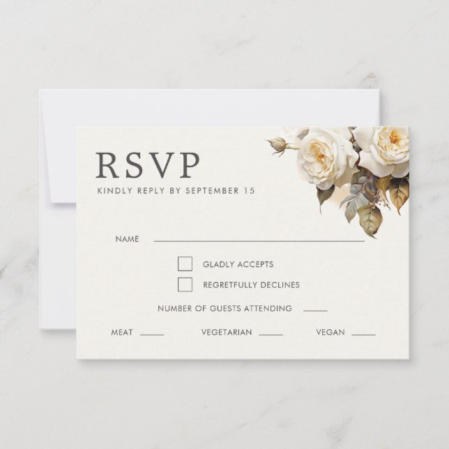 Romantische Vintage Rose Hochzeit RSVP Karte (Vorderseite)