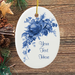 Romantische Vintage Rose in Blau Keramik Ornament