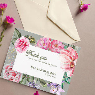 Romantische Vintage-Rosen-Blumen-Hochzeits-Dankesc Postkarte