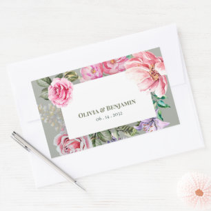 Romantische Vintage-Rosen-Botanik-Hochzeit Rechteckiger Aufkleber