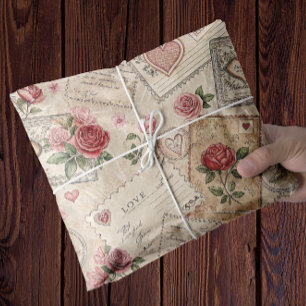Romantische Vintage-Rosen-Briefe-Herzen-Decoupage Seidenpapier