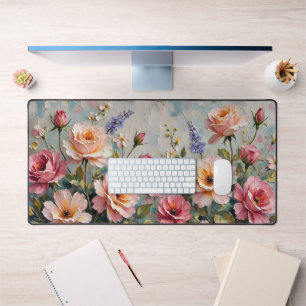 Romantische Vintage-Rosen in rosa und pfirsichfarb Schreibtischunterlage