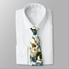 Romantische Vintage-Rosen Weiß Blau  Krawatte