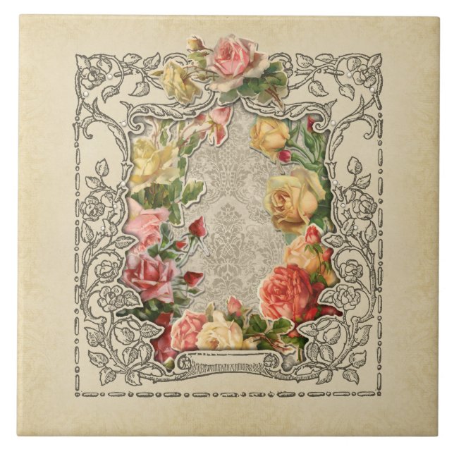 Romantische Vintage skulptierte Rose Fliese (Vorderseite)