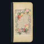 Romantische Vintage skulptierte Rose Samsung Galaxy S5 Geldbeutel Hülle<br><div class="desc">Ebenen von schönen Rose in Pastelltönen von Rosa,  Gelb und Pfirsich in einem dimensionalen verzierten gravierten rustikalen Blumenrahmen auf einem ecru Damast Hintergrund. Anmerkung: Skulptierte,  eingravierte,  geprägte und dimensionale Effekte,  geschichtete,  gealterte oder erodierte Erscheinung,  Texturen und Schatten digital erzielt. Das eigentliche Produkt hat eine flache Oberfläche.</div>