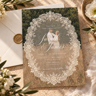 Romantische Vintage-Spitzen-Foto-Hochzeit Einladung