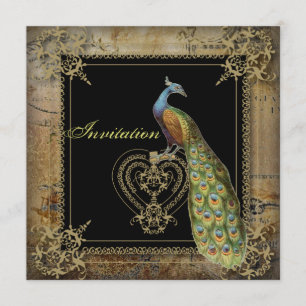 romantische vintage türkise blaue Pfau-Hochzeit Einladung