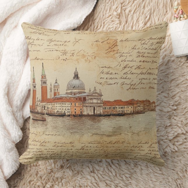 Romantische Vintage Venedig-Kunstwerke mit Skript Kissen (Decke)