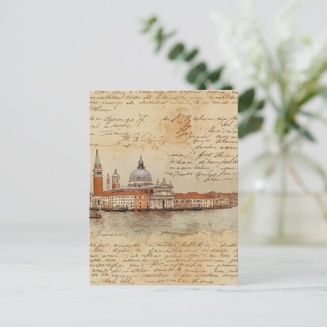 Romantische Vintage Venedig-Kunstwerke mit Skript Postkarte (Stehend Vorderseite)