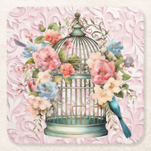 Romantische Vintage Wasserfarbe Blumengeburt Rechteckiger Pappuntersetzer
