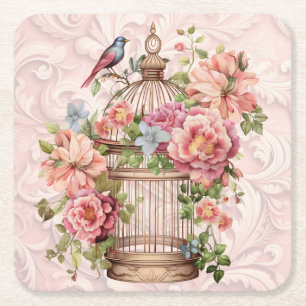 Romantische Vintage Wasserfarbe Blumengeburt Rechteckiger Pappuntersetzer