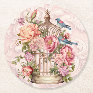 Romantische Vintage Wasserfarbe Blumengeburt Runder Pappuntersetzer