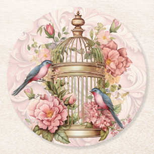 Romantische Vintage Wasserfarbe Blumengeburt Runder Pappuntersetzer