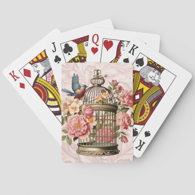 Romantische Vintage Wasserfarbe Blumengeburt Spielkarten (Rückseite)